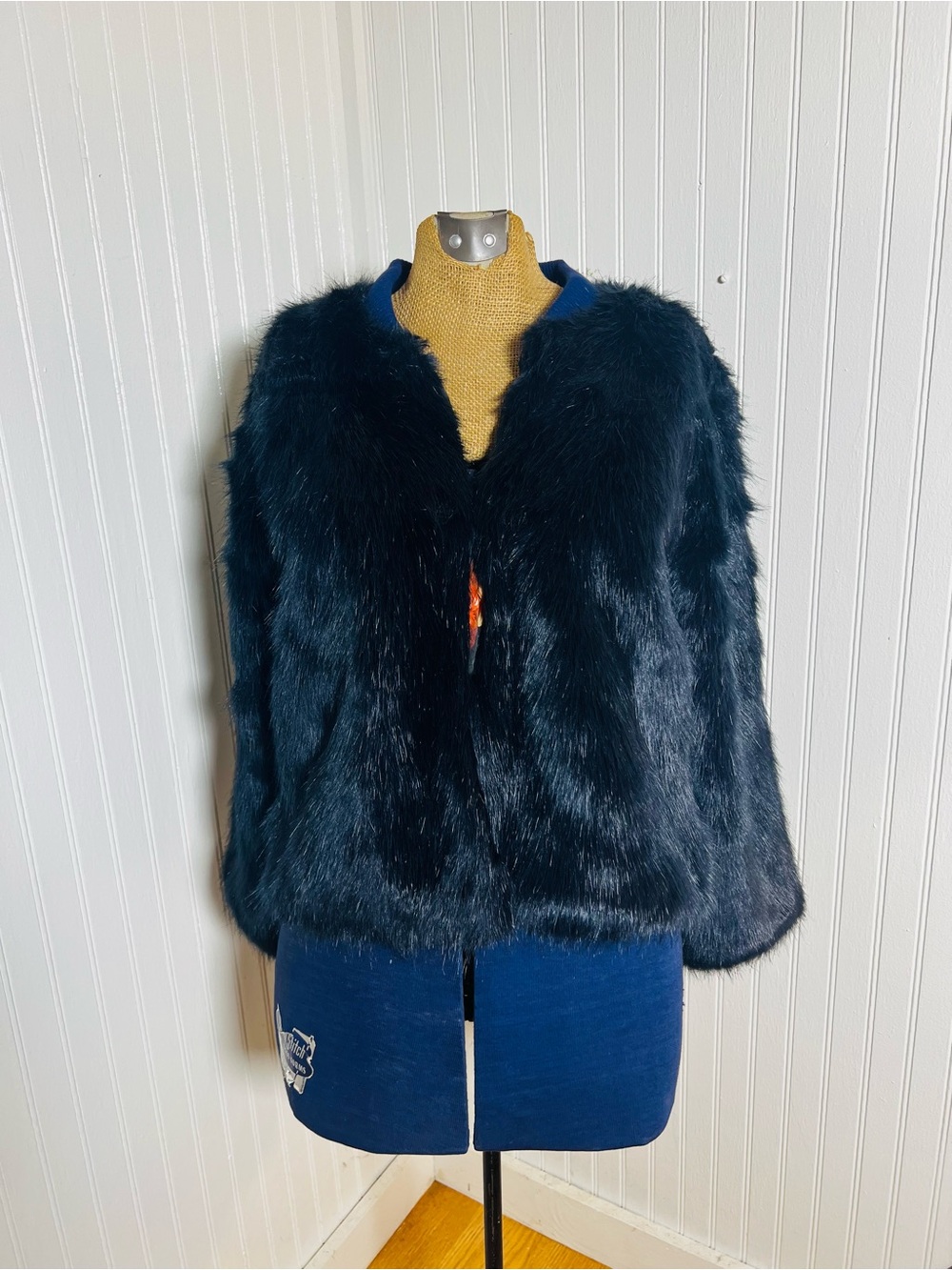 Aratta Gotha Fur Jacket • •Medium • Reversible • NAVY • Floral • Fur • Boho